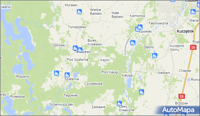 mapa Kąciki gmina Kurzętnik, Kąciki gmina Kurzętnik na mapie Targeo