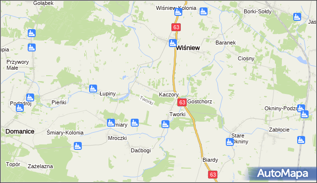 mapa Kaczory gmina Wiśniew, Kaczory gmina Wiśniew na mapie Targeo