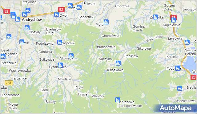 mapa Kaczyna gmina Wadowice, Kaczyna gmina Wadowice na mapie Targeo