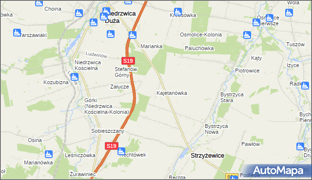 mapa Kajetanówka gmina Strzyżewice, Kajetanówka gmina Strzyżewice na mapie Targeo