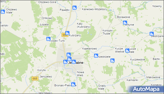 mapa Kajetanowo gmina Jedwabne, Kajetanowo gmina Jedwabne na mapie Targeo