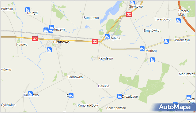 mapa Kąkolewo gmina Granowo, Kąkolewo gmina Granowo na mapie Targeo