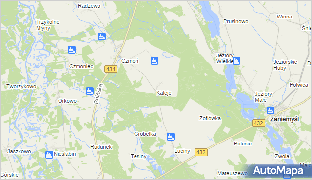 mapa Kaleje gmina Śrem, Kaleje gmina Śrem na mapie Targeo