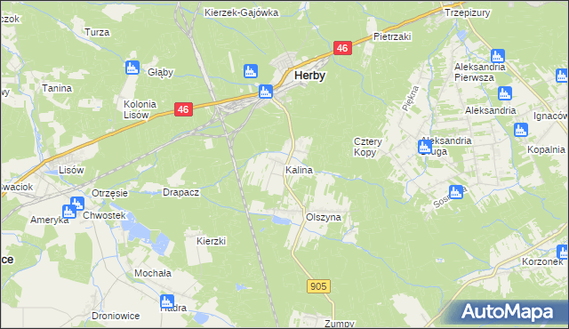 mapa Kalina gmina Herby, Kalina gmina Herby na mapie Targeo