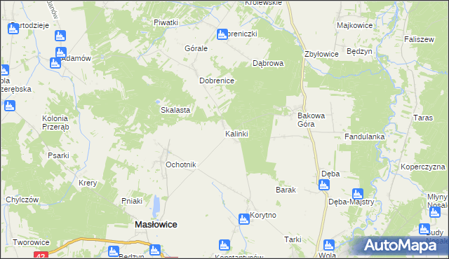 mapa Kalinki gmina Masłowice, Kalinki gmina Masłowice na mapie Targeo
