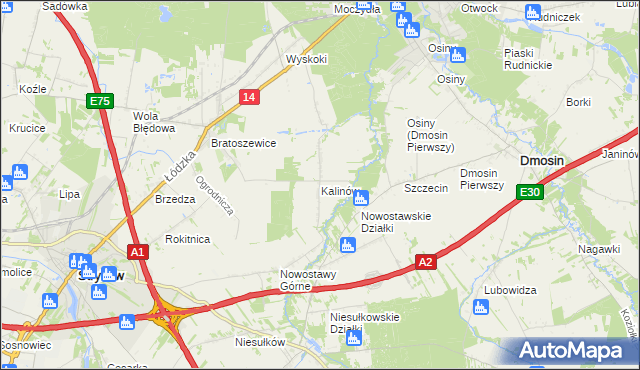 mapa Kalinów gmina Stryków, Kalinów gmina Stryków na mapie Targeo