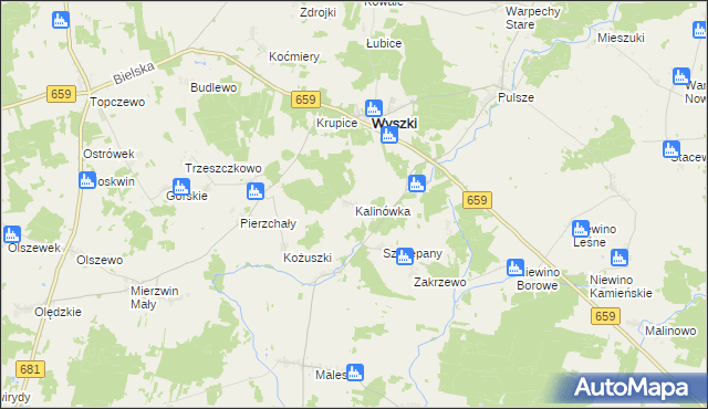 mapa Kalinówka gmina Wyszki, Kalinówka gmina Wyszki na mapie Targeo