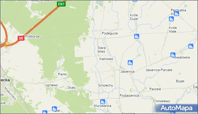 mapa Kalinowo gmina Ostrów Mazowiecka, Kalinowo gmina Ostrów Mazowiecka na mapie Targeo