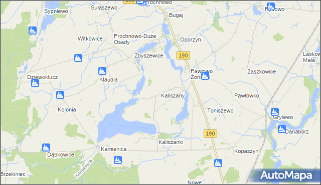 mapa Kaliszany gmina Wągrowiec, Kaliszany gmina Wągrowiec na mapie Targeo