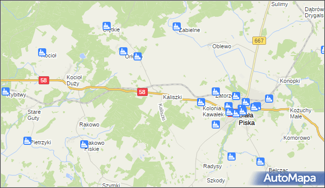 mapa Kaliszki gmina Biała Piska, Kaliszki gmina Biała Piska na mapie Targeo