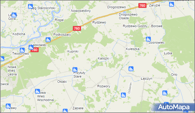 mapa Kaliszki gmina Miastkowo, Kaliszki gmina Miastkowo na mapie Targeo