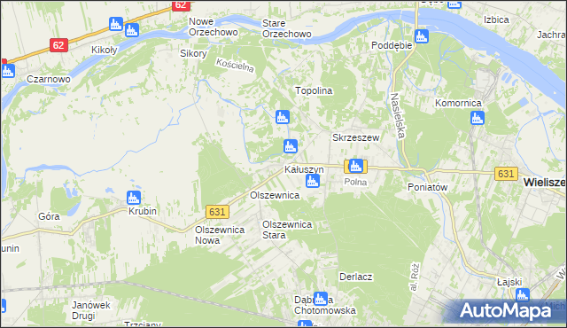 mapa Kałuszyn gmina Wieliszew, Kałuszyn gmina Wieliszew na mapie Targeo