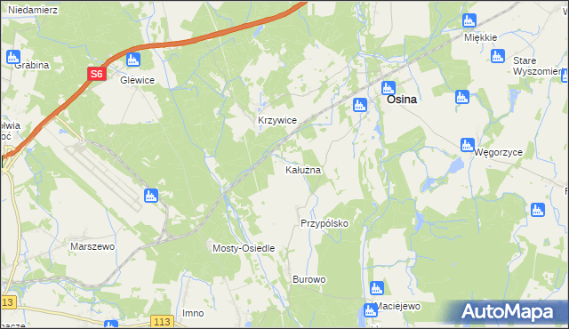 mapa Kałużna gmina Osina, Kałużna gmina Osina na mapie Targeo