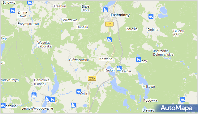 mapa Kalwaria gmina Dziemiany, Kalwaria gmina Dziemiany na mapie Targeo