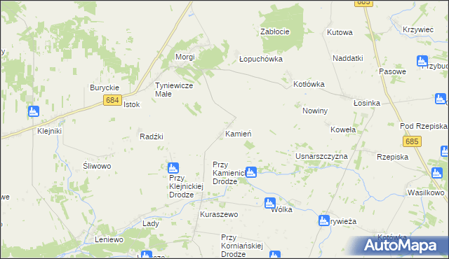 mapa Kamień gmina Czyże, Kamień gmina Czyże na mapie Targeo