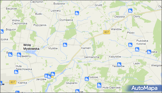 mapa Kamień gmina Wola Mysłowska, Kamień gmina Wola Mysłowska na mapie Targeo