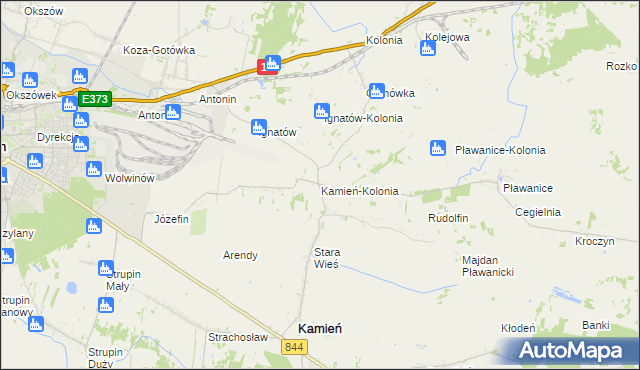 mapa Kamień-Kolonia gmina Kamień, Kamień-Kolonia gmina Kamień na mapie Targeo