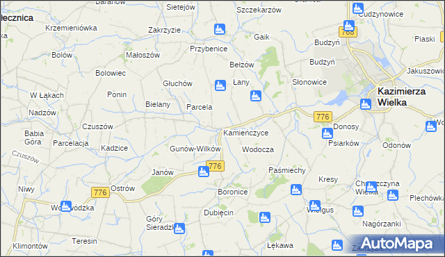 mapa Kamieńczyce gmina Kazimierza Wielka, Kamieńczyce gmina Kazimierza Wielka na mapie Targeo