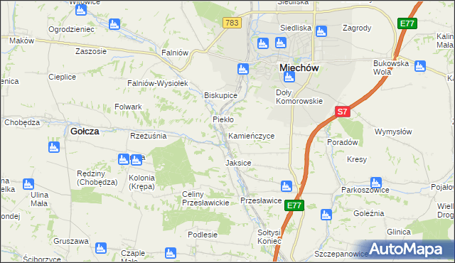 mapa Kamieńczyce gmina Miechów, Kamieńczyce gmina Miechów na mapie Targeo