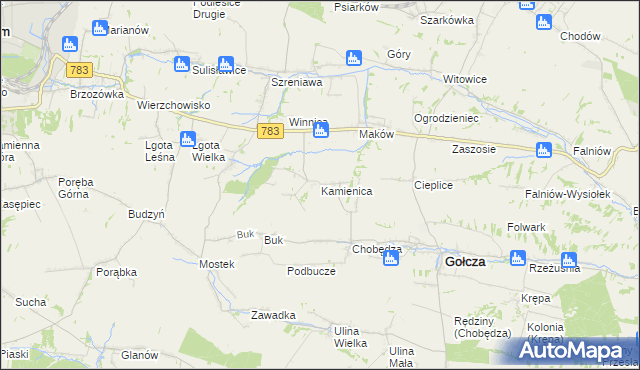 mapa Kamienica gmina Gołcza, Kamienica gmina Gołcza na mapie Targeo