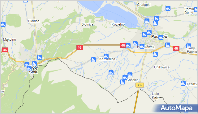 mapa Kamienica gmina Paczków, Kamienica gmina Paczków na mapie Targeo