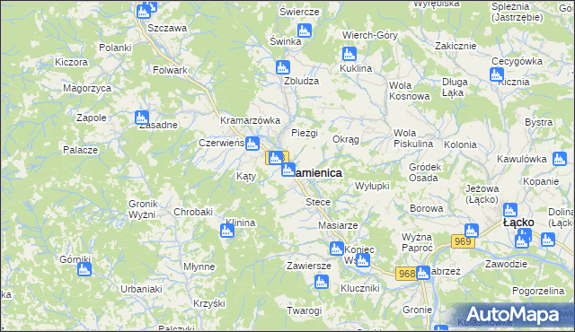 mapa Kamienica powiat limanowski, Kamienica powiat limanowski na mapie Targeo