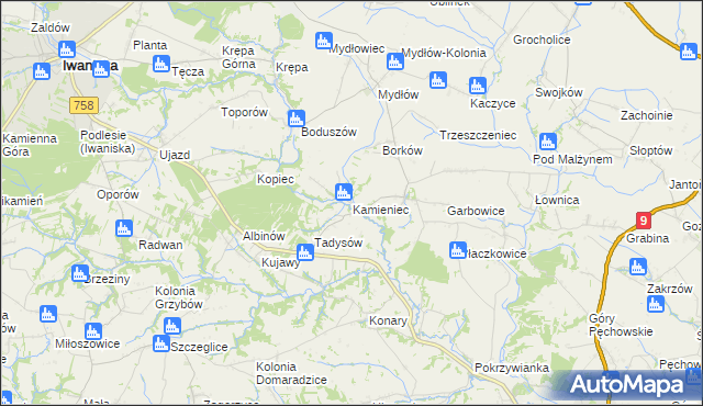 mapa Kamieniec gmina Iwaniska, Kamieniec gmina Iwaniska na mapie Targeo