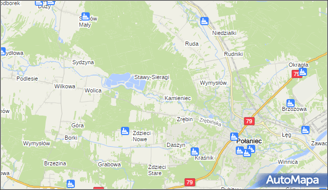 mapa Kamieniec gmina Połaniec, Kamieniec gmina Połaniec na mapie Targeo