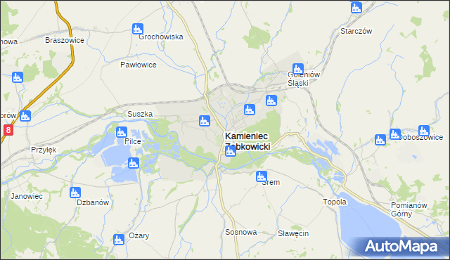 mapa Kamieniec Ząbkowicki, Kamieniec Ząbkowicki na mapie Targeo