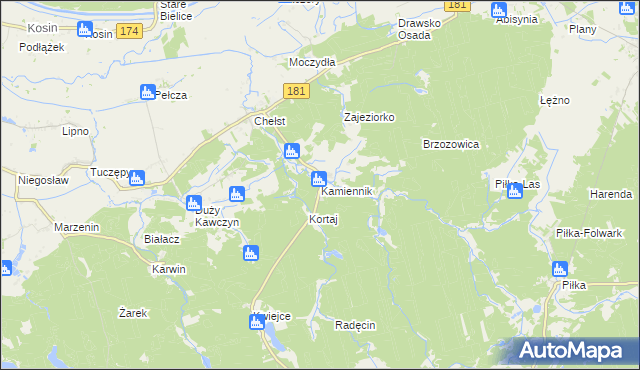 mapa Kamiennik gmina Drawsko, Kamiennik gmina Drawsko na mapie Targeo