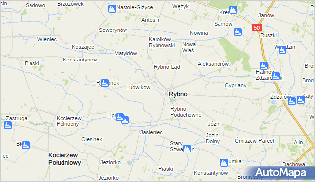 mapa Kamieńszczyzna gmina Rybno, Kamieńszczyzna gmina Rybno na mapie Targeo