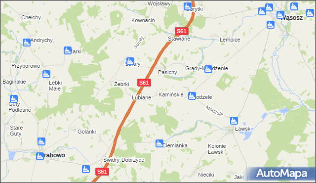 mapa Kamińskie gmina Grabowo, Kamińskie gmina Grabowo na mapie Targeo