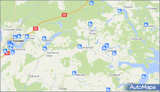 mapa Kamionka gmina Chociwel, Kamionka gmina Chociwel na mapie Targeo
