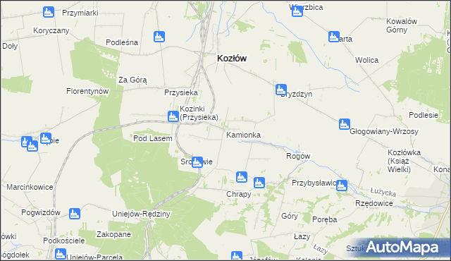 mapa Kamionka gmina Kozłów, Kamionka gmina Kozłów na mapie Targeo