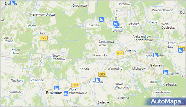 mapa Kamionka gmina Prażmów, Kamionka gmina Prażmów na mapie Targeo