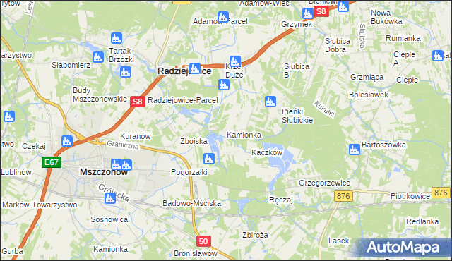 mapa Kamionka gmina Radziejowice, Kamionka gmina Radziejowice na mapie Targeo