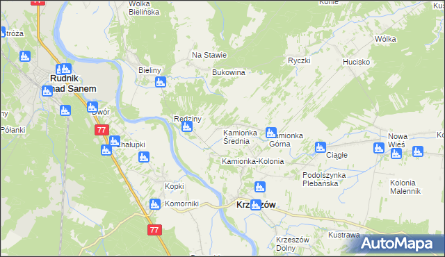 mapa Kamionka Średnia, Kamionka Średnia na mapie Targeo