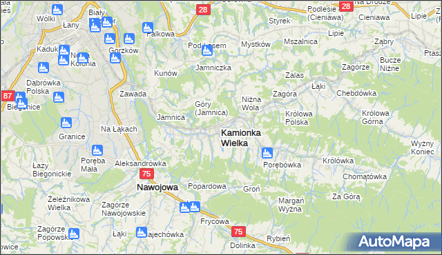 mapa Kamionka Wielka, Kamionka Wielka na mapie Targeo