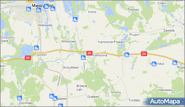 mapa Kamionna gmina Międzychód, Kamionna gmina Międzychód na mapie Targeo