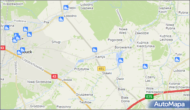 mapa Kamyk gmina Kłobuck, Kamyk gmina Kłobuck na mapie Targeo