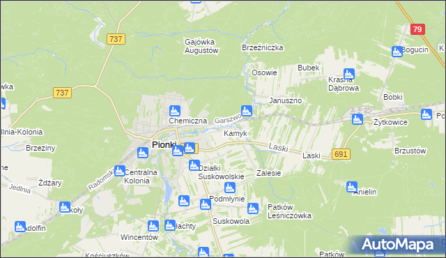 mapa Kamyk gmina Pionki, Kamyk gmina Pionki na mapie Targeo