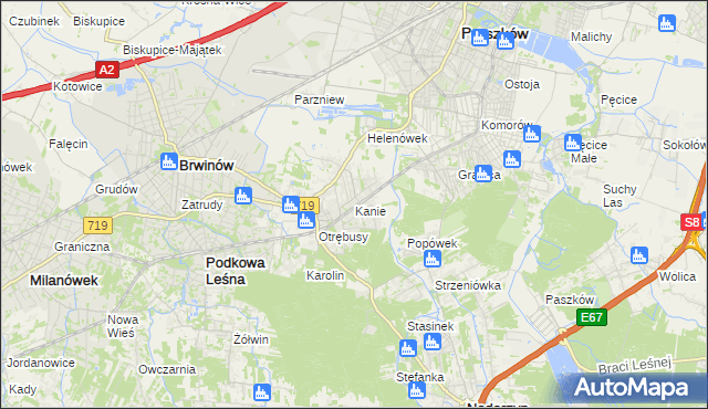 mapa Kanie gmina Brwinów, Kanie gmina Brwinów na mapie Targeo