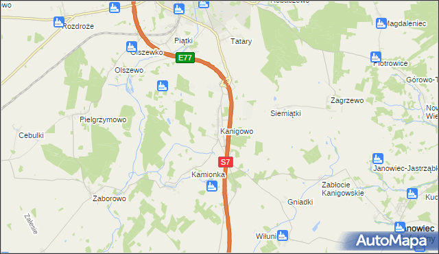 mapa Kanigowo gmina Nidzica, Kanigowo gmina Nidzica na mapie Targeo