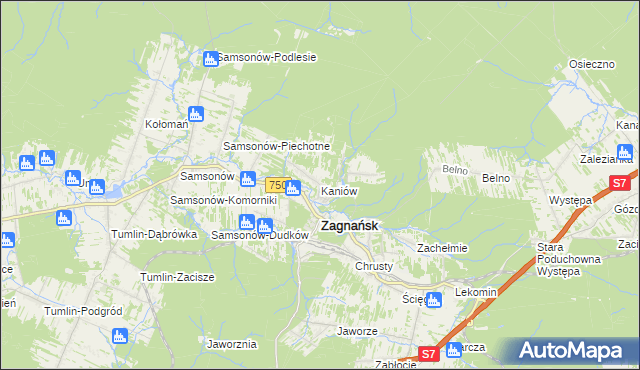 mapa Kaniów gmina Zagnańsk, Kaniów gmina Zagnańsk na mapie Targeo