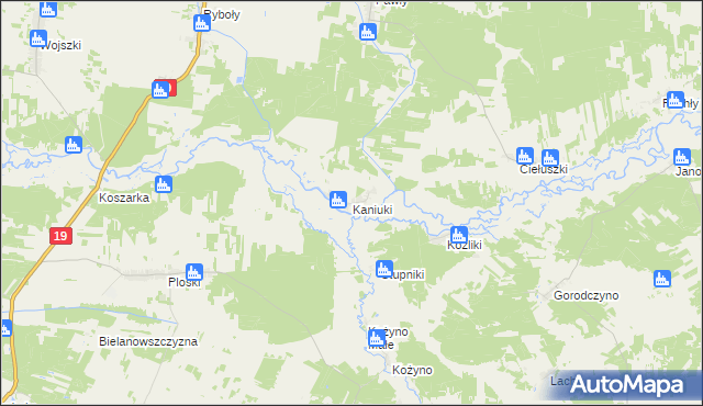 mapa Kaniuki gmina Zabłudów, Kaniuki gmina Zabłudów na mapie Targeo