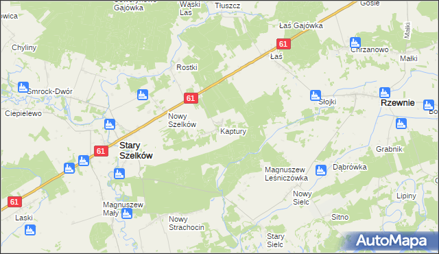 mapa Kaptury gmina Szelków, Kaptury gmina Szelków na mapie Targeo