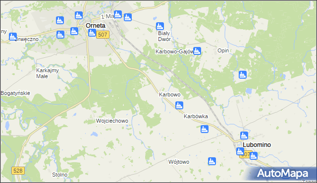 mapa Karbowo gmina Orneta, Karbowo gmina Orneta na mapie Targeo