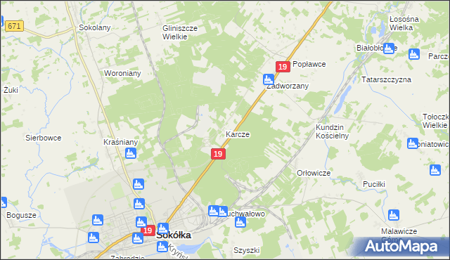 mapa Karcze gmina Sokółka, Karcze gmina Sokółka na mapie Targeo