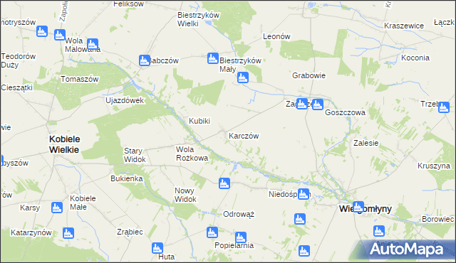 mapa Karczów gmina Wielgomłyny, Karczów gmina Wielgomłyny na mapie Targeo