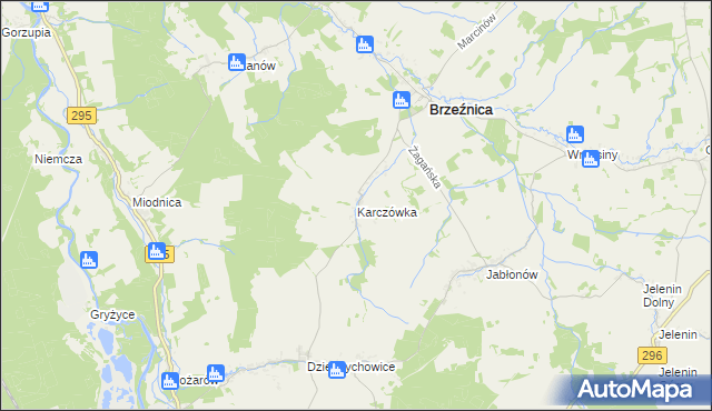 mapa Karczówka gmina Brzeźnica, Karczówka gmina Brzeźnica na mapie Targeo
